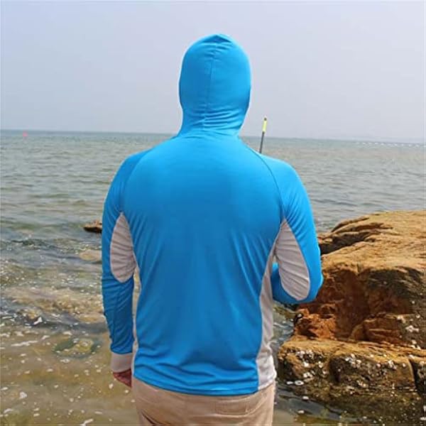 Pullover Viskleding Ademende Zonnebrandcrème Heren Sneldrogende Zonnebrandkleding met Lange Mouwen en Capuchon (Kleur: Blauw, Maat: XX-Large)